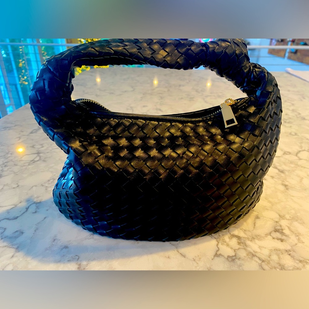 Melie Bianco Knotted Woven Vegan Small Bag -slouchy shape & chunky knot detail.